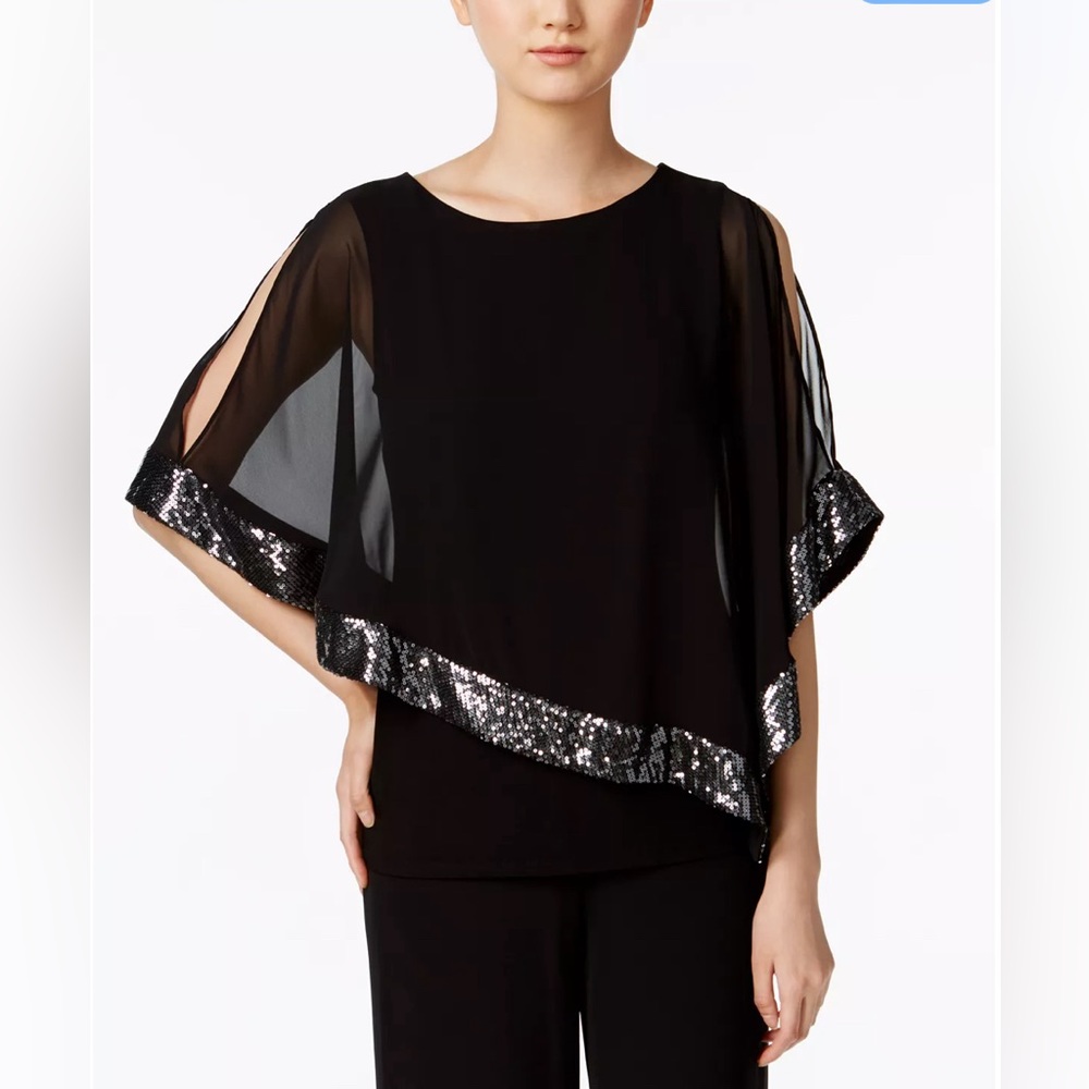 MSK Sequined Chiffon Asymmetrical Blouse size XL, condition:New without tags
